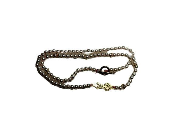 PULSERA de PERLAS cierre OT de 3 vueltas con abalorio de la VIRGEN DEL PILAR