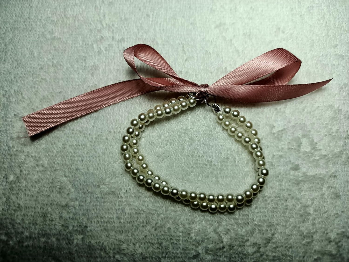 Pulsera de 2 TIRAS DE PERLAS con cierre en LAZO DE COLOR(3 tamaños)
