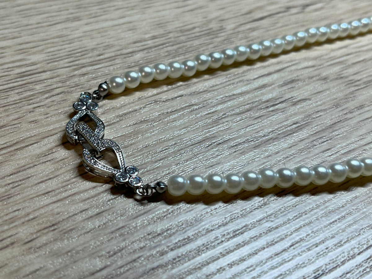 Conjunto de Collar y Pulsera 1 Vuelta con ABALORIO y Broche con brillantes