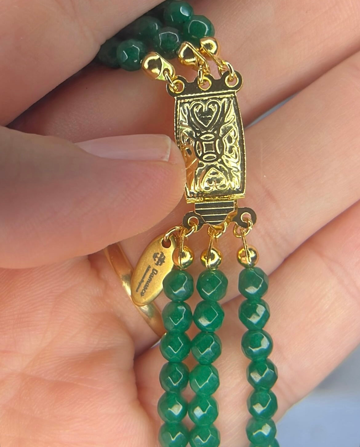 Conjunto Collar y Pulsera Jade 3 Vueltas Broche Color ORO