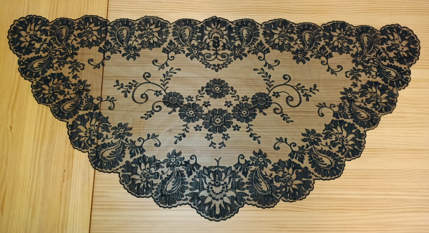 Mantilla Flores de Media Luna para ,FALLERA, HUERTANA o Actos Religiosos, - Damasco IMPORT. Modelo B