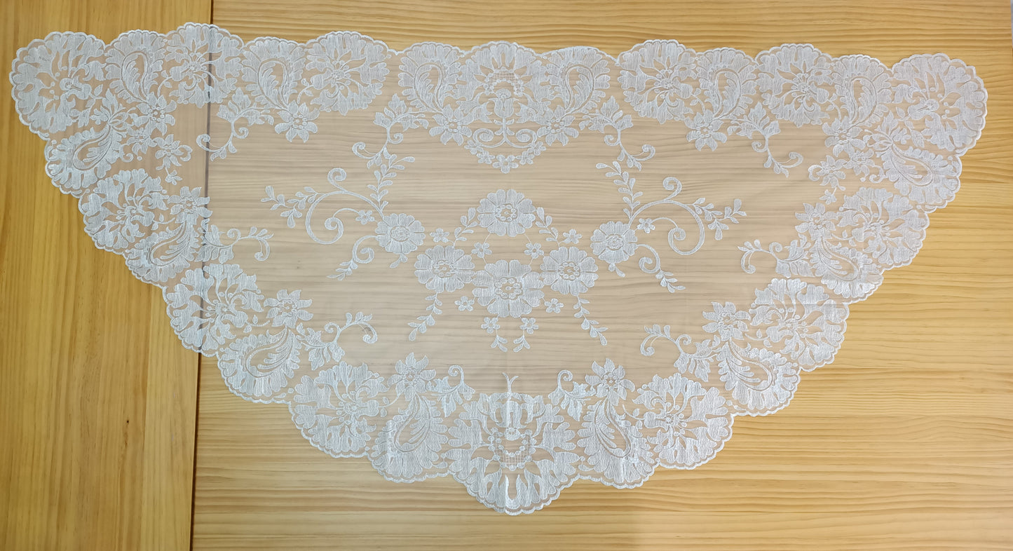 Mantilla Flores de Media Luna para ,FALLERA, HUERTANA o Actos Religiosos, - Damasco IMPORT. Modelo B