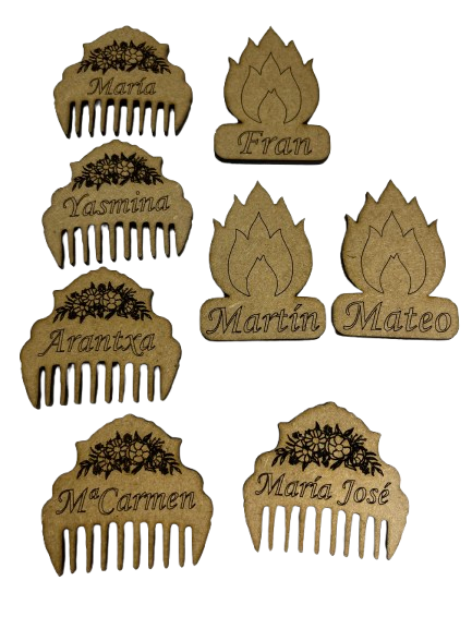 PEINETA, PETARDO O LLAMA DE MADERA.PERSONALIZADO. Varios acabados, diseños y broches