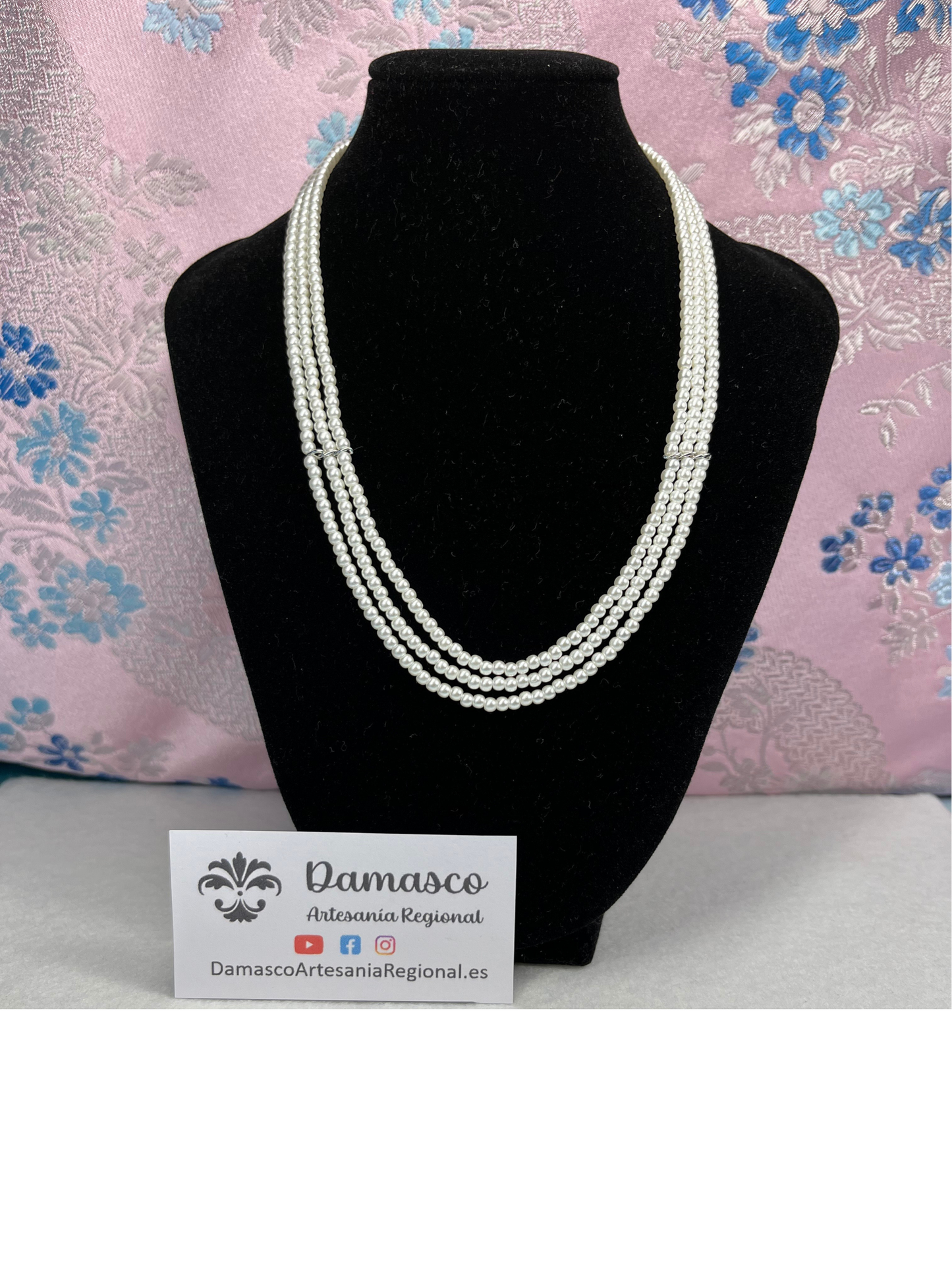 Collar 3 tiras de PERLAS MINI cierre en CAJA en acabados ORO o PLATA