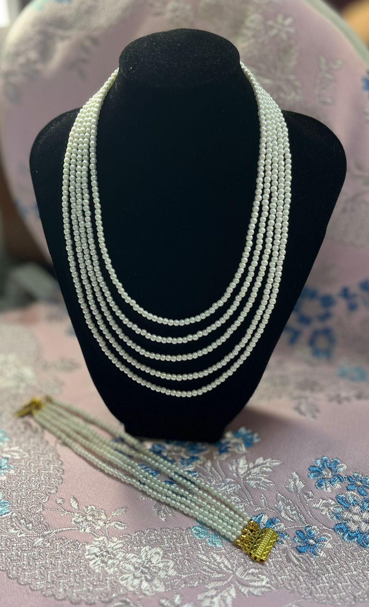 CONJUNTO collar y pulsera 5 vueltas separadas de PERLAS a l'Antiga