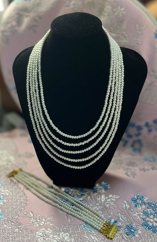 CONJUNTO a l'Antiga, collar y pulsera 5 vueltas de PERLAS