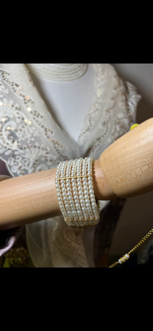 Collar y pulsera 7 vueltas de PERLAS Medianas cierre en CAJA en acabados ORO o PLATA