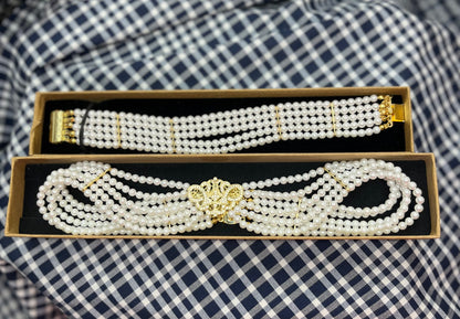 CONJUNTO collar y pulsera 5 vueltas con ABALORIO cierre color ORO o PLATA