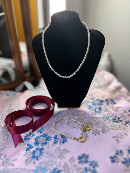 Conjunto de Collar y Pulsera de Perlas 1 vuelta Con Broche o Lazo
