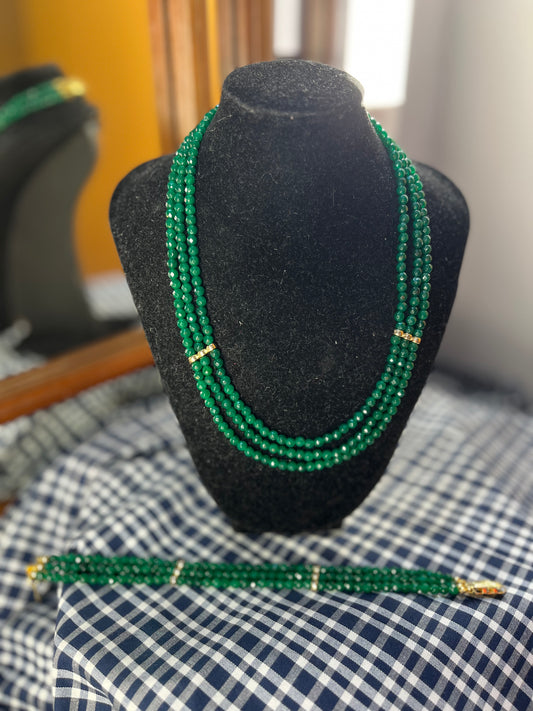 Conjunto Collar y Pulsera Jade 3 Vueltas Broche Color ORO