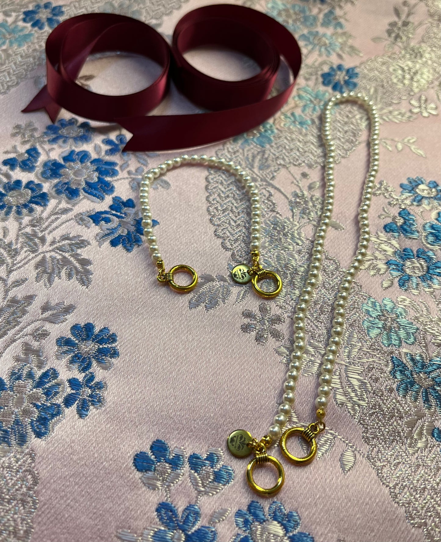 Conjunto de Collar y Pulsera de Perlas 1 vuelta Con Broche o Lazo