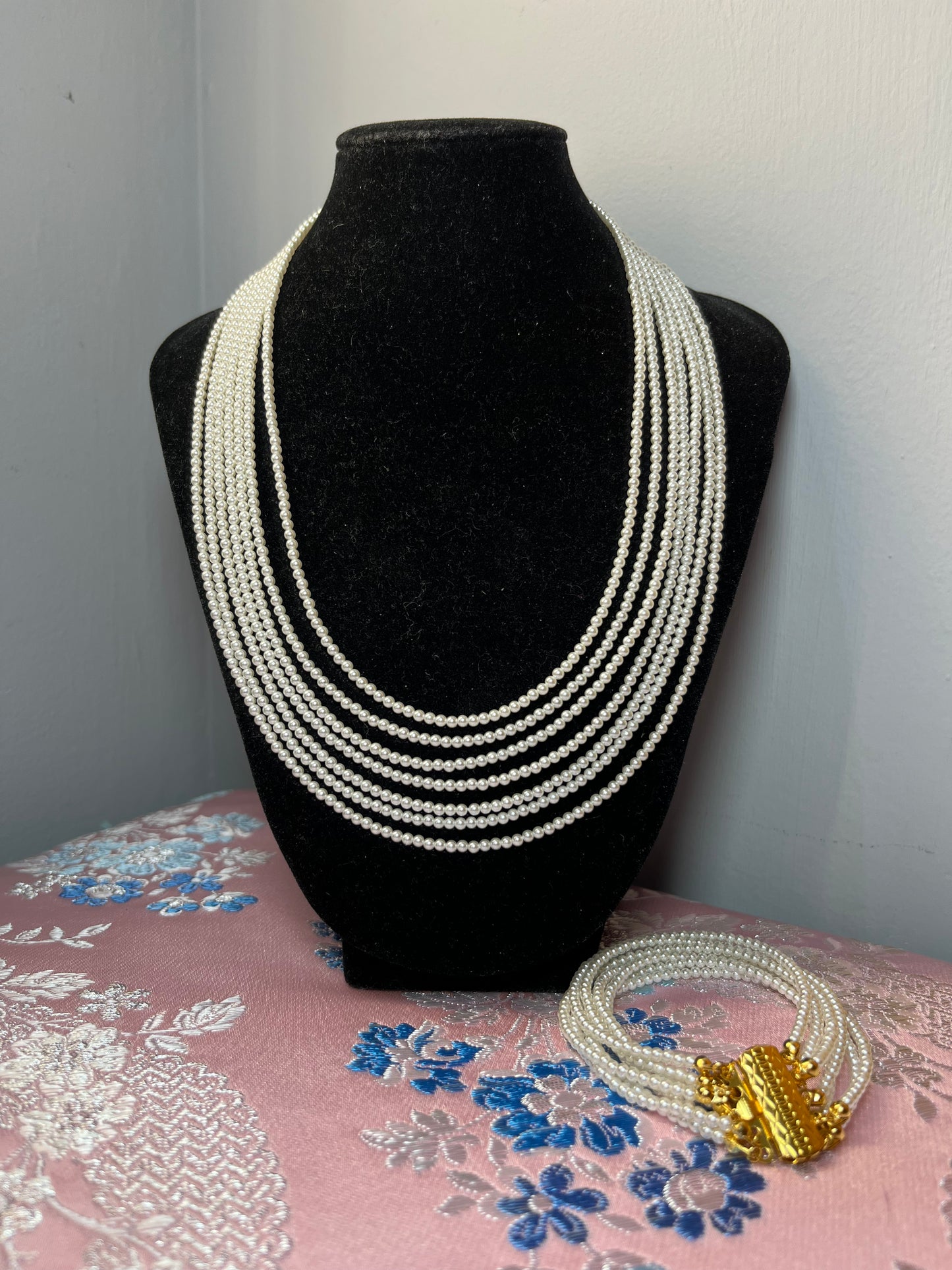 CONJUNTO Collar y pulsera 7 vueltas a l'ANTIGA de Perlas