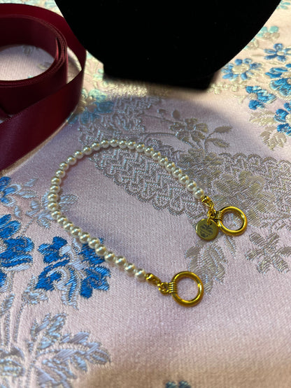 Conjunto de Collar y Pulsera de Perlas 1 vuelta Con Broche o Lazo