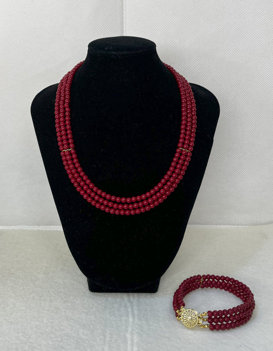 Conjunto Collar y Pulsera Coral 3 Vueltas Broche Color ORO