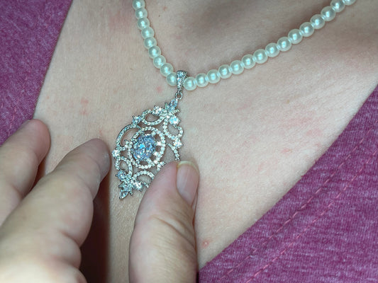 Conjunto de Collar y Pulsera 1 Vuelta con ABALORIO y Broche con brillantes